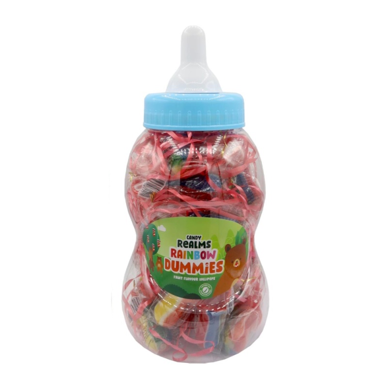 40 x Mini Rainbow Candy Dummies Lollies Kandy Kandy 23g In Blue/Pink Baby Bottle Jar